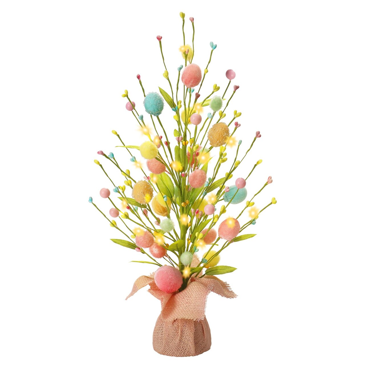 Easter Decorations, Artificial 18 Inch Pre-Lit Easter Egg Tree Tabletop Decor with Delicate Ornaments, for Home Party Wedding Holiday Spring Summer Decoration, Pink/Blue/Yellow.